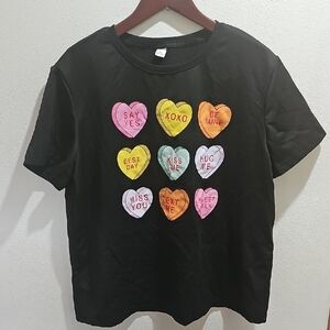 Black Womens Shirt with Colorful Heart Designs